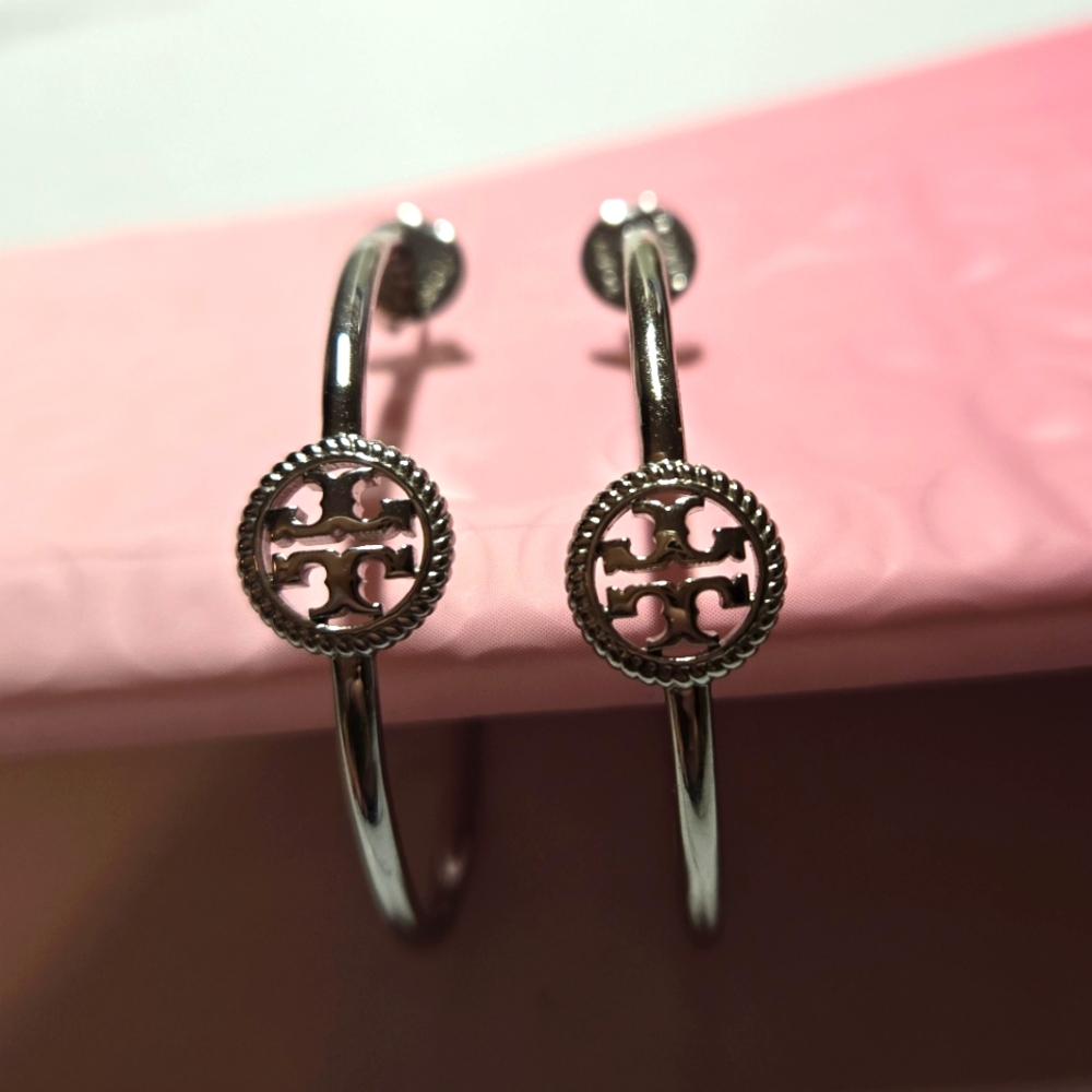 Tory Burch Rope Logo Hoop Earings